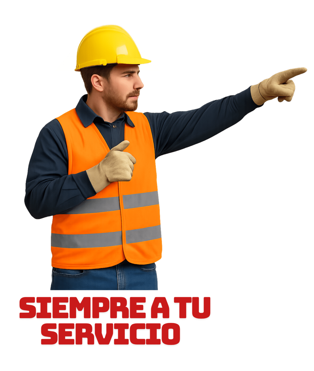 Operario de Grúas Motopart señalando el teléfono de contacto